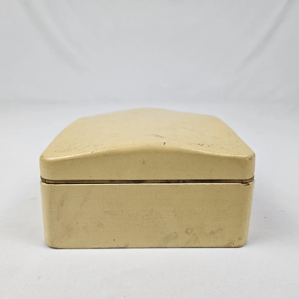 Vintage Jewelry Box Gold Embossed Faux Leather Farrington 50's Boho MCM
